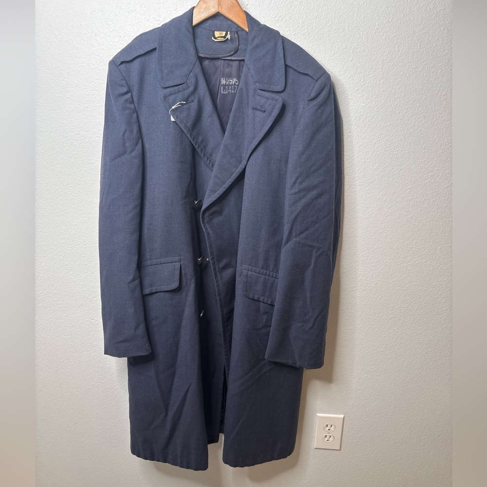 1950 USAF Military Over  Great Coat Dress Winter Blue Air Force Wool 39S Vtg